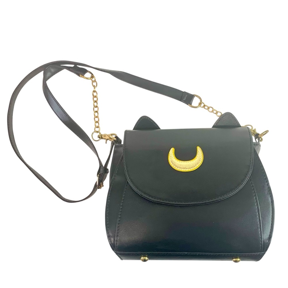 BLACK Crossbody Bag W/ Cat Ears and Gold Moon
